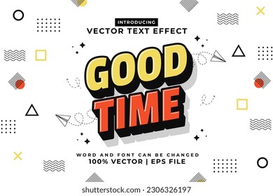 Editable text effect Good Time 3d Cartoon template style premium vector