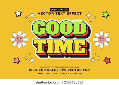 Efecto de texto editable Good Time 3d Dibujos animados Lindo estilo de Plantilla premium Vector