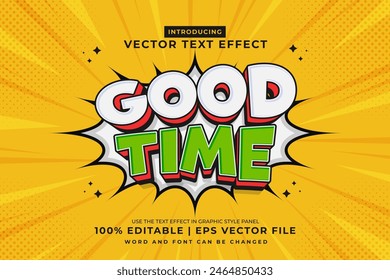 Efecto de texto editable Good Time 3d Dibujos animados Lindo estilo de Plantilla premium Vector