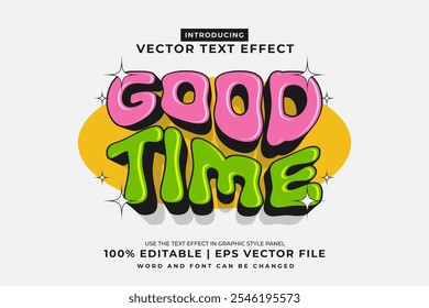 Efeito de texto editável Good Time 3d Cartoon modelo estilo vetor premium