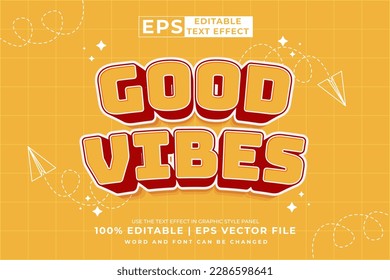 Editable text effect - Good Vibes 3d Cartoon template style premium vector