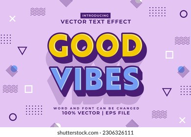 Bearbeitbarer Texteffekt Good Vibes 3d Cartoon Vorlage Stil Premium Vektorgrafik