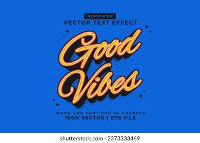 Editable text effect Good Vibes 3d cartoon style premium vector