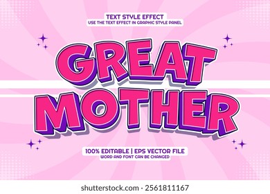 Editable text effect Great Mother 3d Cartoon Cute template style