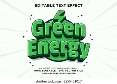 Editable text effect - Green Energy 3d Traditional Cartoon template style premium vector