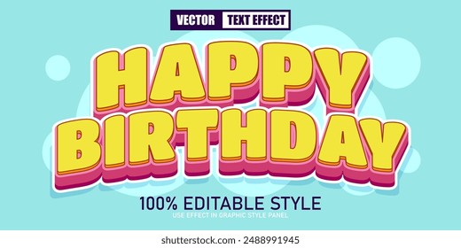 Editable text effect. Happy birthday. Retro style. Vector illustration