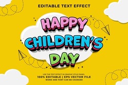 Efecto Texto Editable Feliz Día Del Niño Estilo De La Plantilla De Dibujos Animados Tradicionales Vector Premium