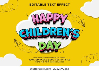 Efecto texto editable Feliz Día del Niño Estilo de la plantilla de dibujos animados tradicionales vector premium