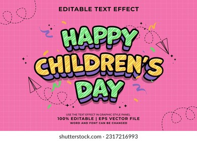 Editable text effect Happy Children's Day Traditional Cartoon template style premium vector