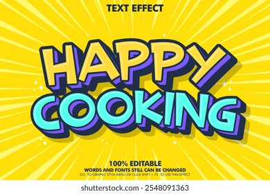 editable text effect happy cooking in retro cartoon style