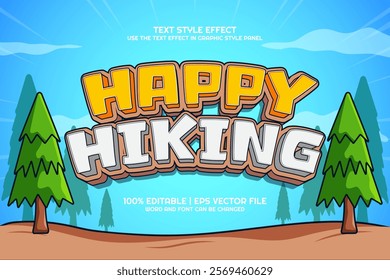 Editable text effect Happy Hiking 3D cartoon style