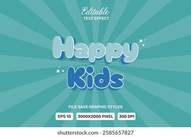 Editable Text Effect happy kids Vector Premium Template.