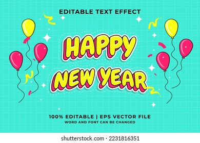 Editable text effect happy new year cute 3d cartoon template style premium vector
