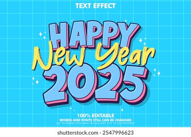  editable text effect happy new year 2025. Popo art typography template