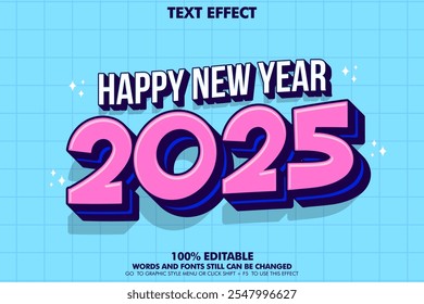  Efecto de texto editable Feliz Año Nuevo 2025. Plantilla de tipografía de arte Popo