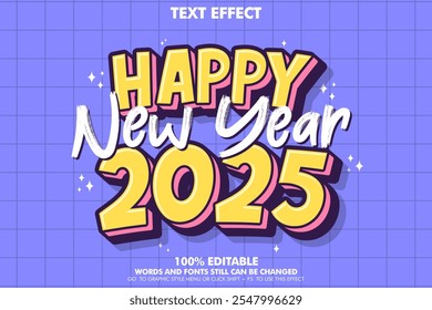  Efecto de texto editable Feliz Año Nuevo 2025. Plantilla de tipografía de arte Popo