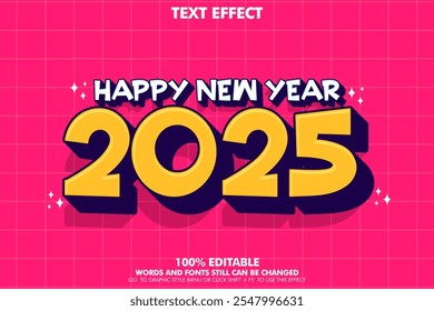  Efecto de texto editable Feliz Año Nuevo 2025. Plantilla de tipografía de arte Popo