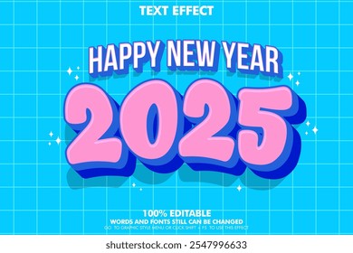  Efecto de texto editable Feliz Año Nuevo 2025. Plantilla de tipografía de arte Popo