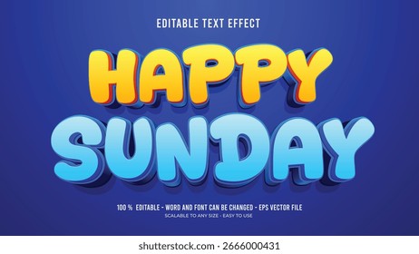 Efecto de texto editable feliz domingo 3D estilo premium Vector	
