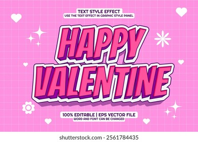 Editable text effect Happy Valentine 3d cartoon template