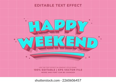 Bearbeitbarer Texteffekt Happy Weekend 3d Herkömmlicher Cartoon-Template-Stil Premium-Vektorgrafik