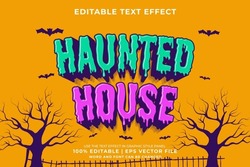 Editable Text Effect Haunted House 3d Cartoon Template Style Premium Vector