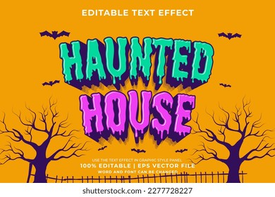 Editable text effect Haunted House 3d cartoon template style premium vector