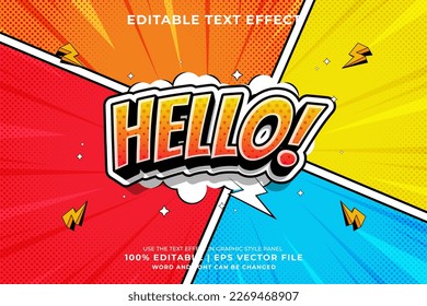 Editable text effect Hello 3d Cartoon Comic style premium vector