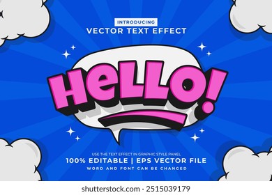 Editable text effect Hello 3d Cartoon Comic style premium vector