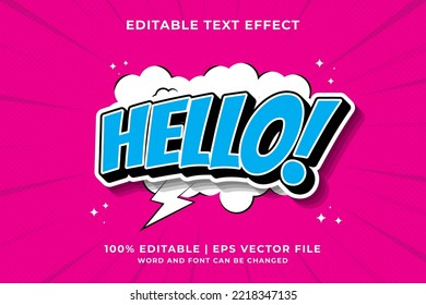 Editable text effect - hello comic Cartoon template style premium vector