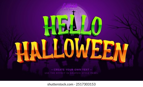 Editable text effect, hello halloween 3d style 