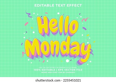 Editable text effect - Hello Monday 3d Traditional Cartoon template style premium vector