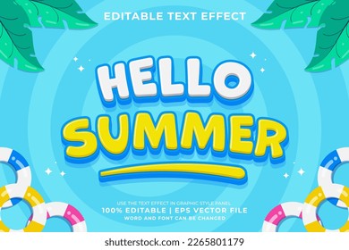 	Editable text effect Hello Summer  3d Cartoon template style premium vector