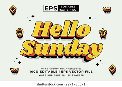 Efecto de texto editable Hello Sunday 3d estilo de caricatura premium vector