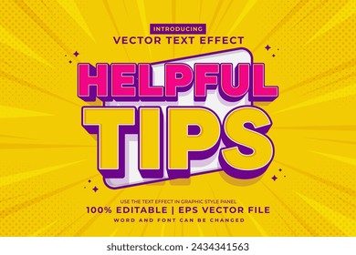 Efecto de texto editable Consejos útiles 3d Plantilla de dibujos animados estilo premium vector