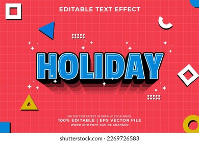 Editable text effect Holiday 3d cartoon template style premium vector