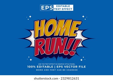 Editable text effect Home Run 3d Cartoon template style premium vector