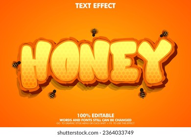 Bearbeitbarer Texteffekt Honigbiene. 3D-Cartoon-Vorlage mit Bienenrundtext