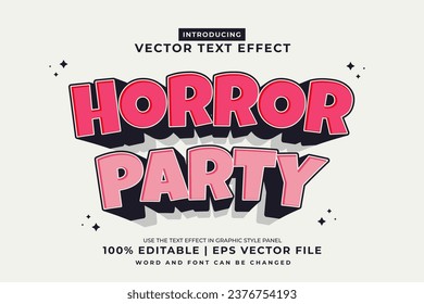 Efecto de texto editable Horror Party 3d estilo de caricatura vector premium