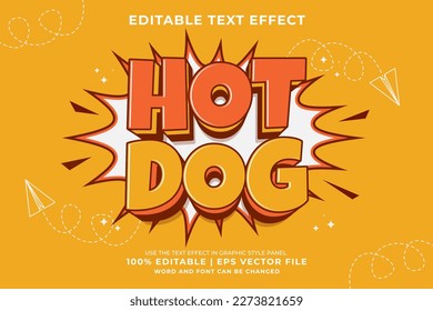 Editable text effect Hot Dog 3d cartoon template style premium vector