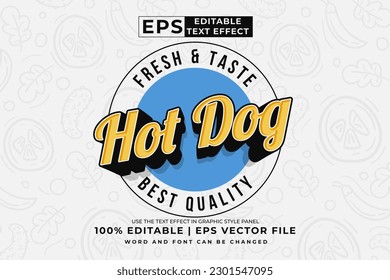 Editierbarer Texteffekt Hotdog-Logo 3D Vintage-Stil Premium-Vektorgrafik