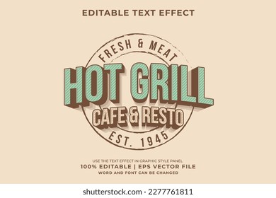 Editable text effect hot grill logo 3d vintage style premium vector