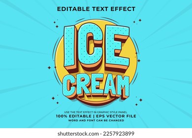 Editable text effect - Ice Cream 3d Traditional Cartoon template style premium vector