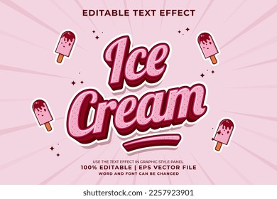 Editable text effect - Ice Cream 3d Cartoon Cute template style premium vector