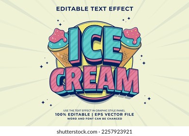 Editable text effect - Ice Cream 3d Cartoon Cute template style premium vector