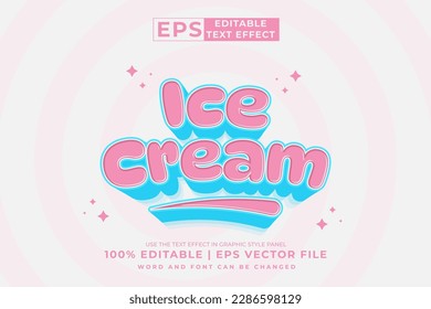 Editable text effect - Ice Cream 3d Cartoon Cute template style premium vector