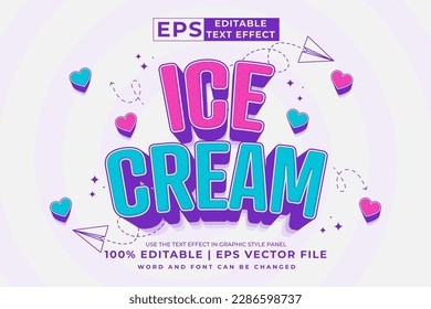 Editable text effect - ice cream 3d Cartoon Cute template style premium vector