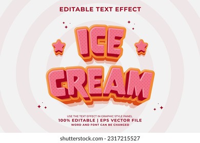 Editable text effect Ice Cream 3d Cartoon template style premium vector