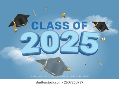 Editable text effect illustration for class of 2025 graduation