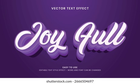 Editable text effect joy full 3d style premium vector 